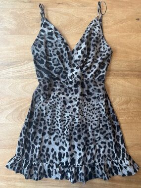 Tyche Grey & Black Leopard Slip Dress